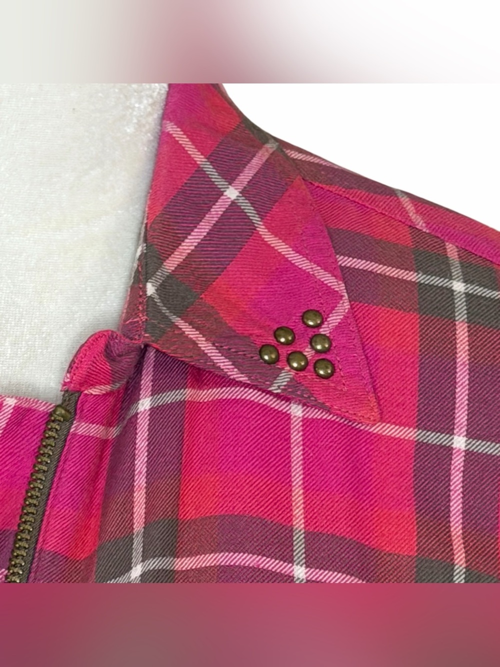 Cato Women’s Medium Pink Plaid Zip Front Shirt Jacket Studded Western Top - Picture 5 of 8